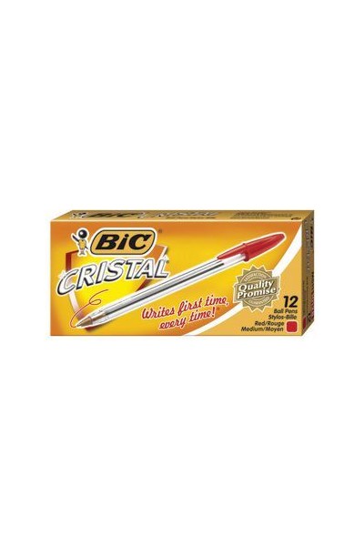 Bic Pen - Ballpoint Cristal: Medium Red (Box of 12)