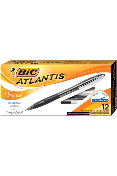 BIC Pen - Atlantis Retractable: Medium Black (Box of 12)