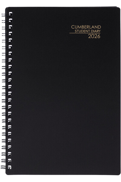 Cumberland A5 Student Diary 2026 - Wiro Bound Black PP (Week to View)