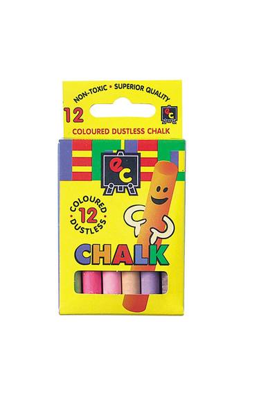 Dustless Coloured Chalk - 12 Pieces