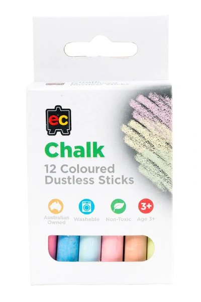 Dustless Coloured Chalk - 12 Pieces