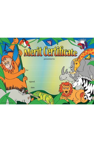 Wild Jungle Award Merit Certificate - Pack of 35