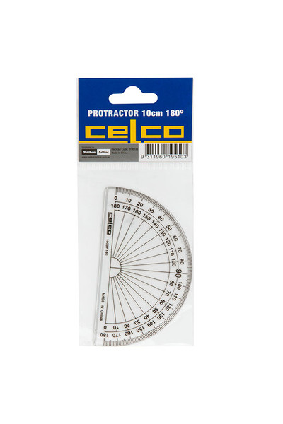Celco Protractor - 10cm (180 Deg): Half Circle Clear (Box of 36)