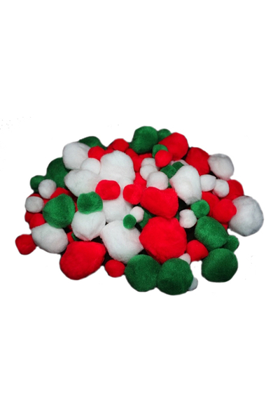 Pom Poms Christmas (Red, Green, White) - Pack of 100
