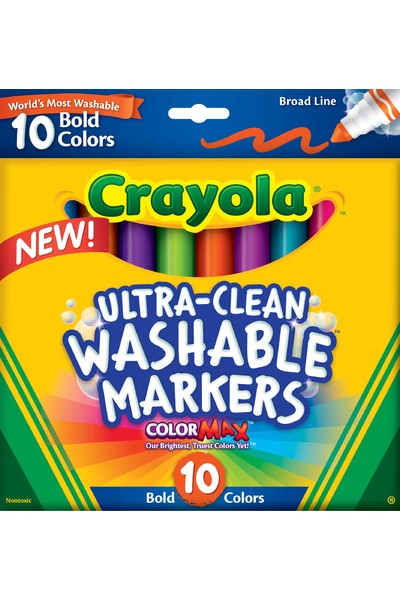 Crayola Markers - Ultra-Clean (Washable) Broad Line: Bold Colours (Pack of 10)