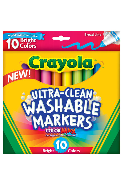 Crayola Markers - Ultra Clean (Washable) Broadline: Bright Colours (Pack of 10)