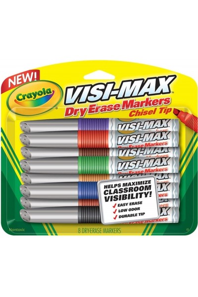 Crayola Whiteboard Markers - Visi Max Dry Erase (Chisel Tip): Assorted (Pack of 8)