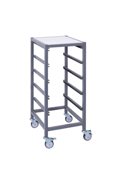 Single Tote Tray Trolley Frame (White/ Woodgrain Top)