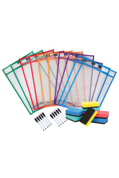Write N Wipe Paper Saver Sleeves inc Pens and Erasers (Pack of 10)