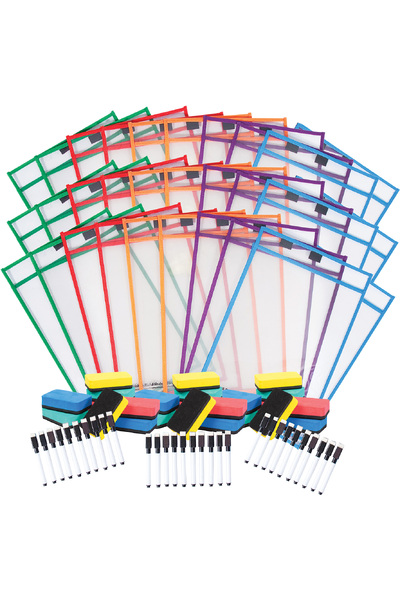 Write N Wipe Paper Saver Sleeves inc Pens and Erasers (Pack of 30)