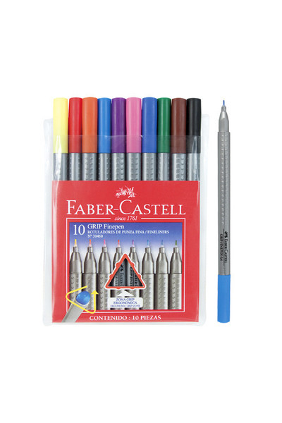 Faber-Castell Pen - Fineliner (0.4mm) Triangular Grip: Pack of 10