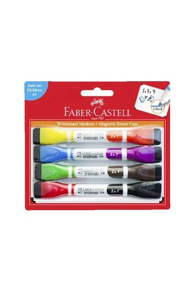 Faber-Castell Whiteboard Markers + Magnetic Eraser Caps