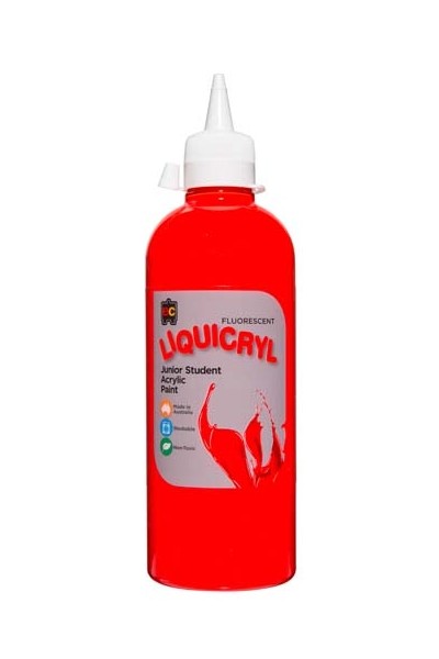 Liquicryl Fluorescent Junior Acrylic Paint 500mL - Scarlet