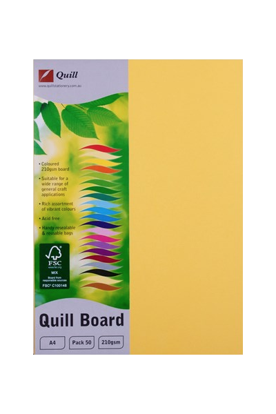 Quill Board 210gsm (A4) - Pack of 50: Lemon