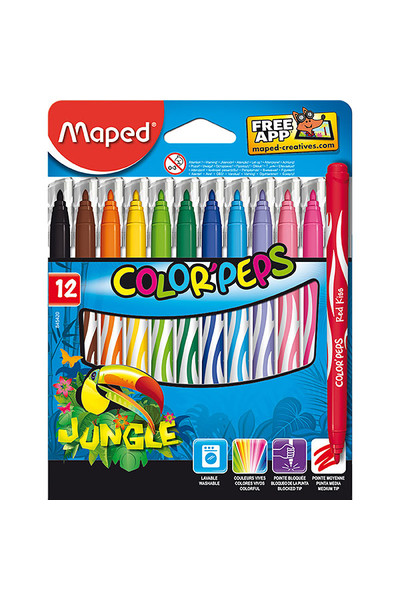 Maped Markers - Felt Tip Color'Peps (Jungle): Medium Tip (Pack of 12)