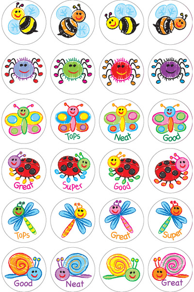 Kid Drawn Bugs Merit Stickers