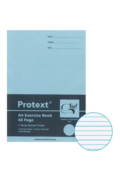 Protext A4 Exercise Book - 14mm Dotted Thirds (Cat) 48PG