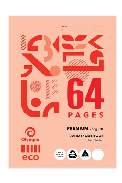 Olympic Eco Exercise Book A4 - 8mm Ruled: 64PG