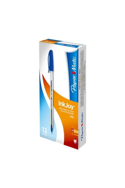 Papermate Inkjoy Pen - 100ST (1.0mm): Clear Blue (Box of 12)