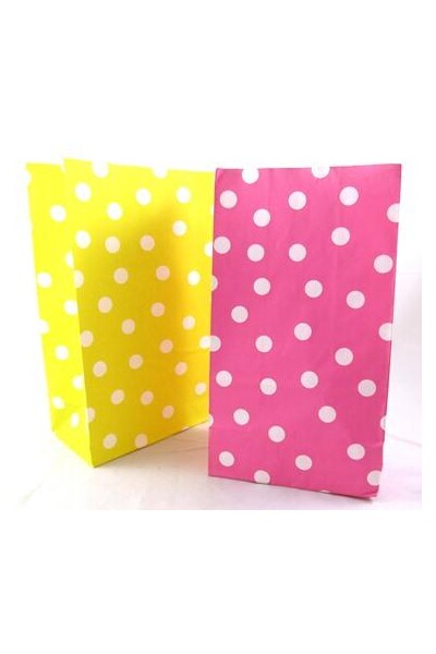 Paper Bags - Polka Dot: Pink/Yellow (Pack of 12)
