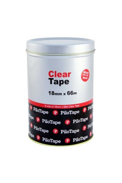 PiloTape Clear Tape - 18mmx66m: Tin of 8
