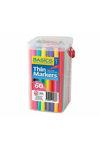 Basics - Thin Markers (Tub of 60) - The Creative School Supply