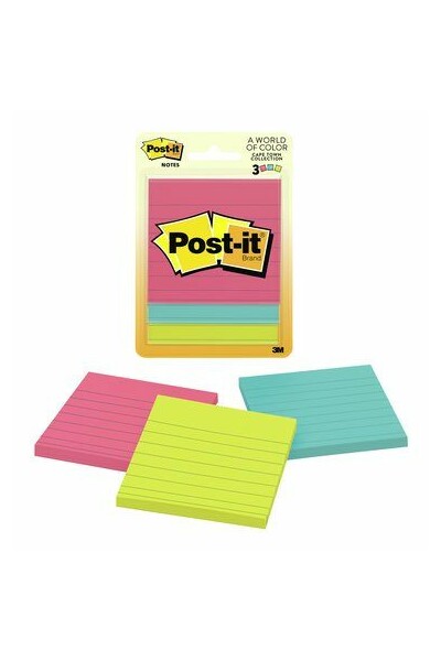 Post-it Lined Notes Ultra Colours: 76 x 76mm (3 Pack)