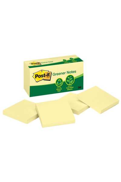 Post-It Greener Recycled Notes - Yellow: 76mm x 76mm