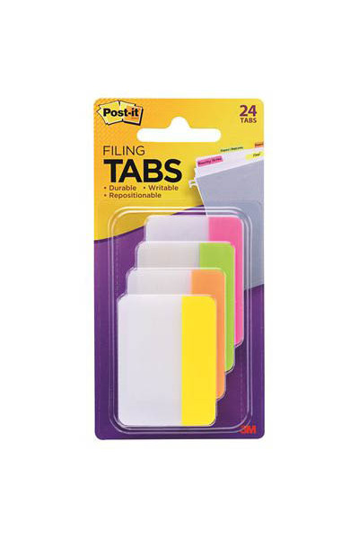 Post-It Filing Tabs - Assorted Colours: 50.8mm x 38.1mm (24 Tabs)