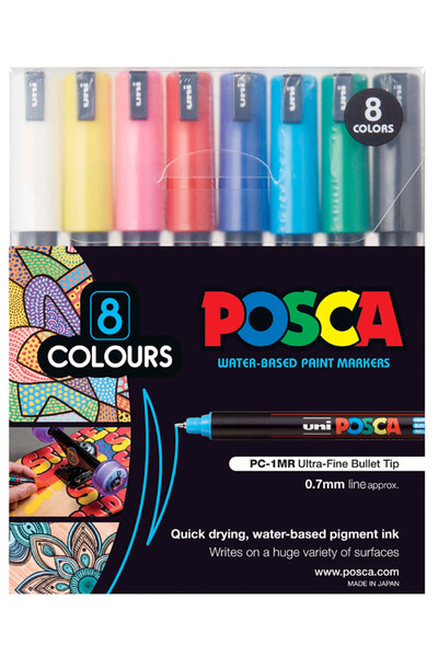 Posca Water-Based Paint Markers: 0.7mm Ultra-Fine Bullet Tip - Pastel Colours (Pack of 8)