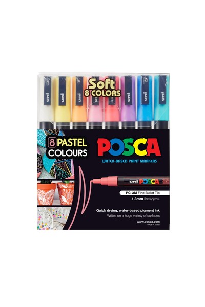 POSCA Paint Marker PC-3M Fine Bullet Tip 0.9-1.3mm - Assorted (Pack of 8)