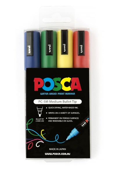 POSCA Paint Marker PC-5M Medium Bullet Tip 1.8-2.5mm - Assorted (Pack of 4)