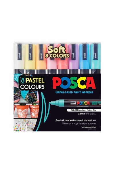 POSCA Paint Marker PC-5M Medium Bullet Tip 2.5mm - Pastel Assorted (Pack of 8)