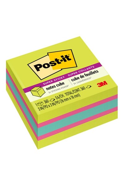 Post-It Notes Super Sticky - 76x76mm Cube (2027-SSGFA): Neon Green Mix (360 Sheet)