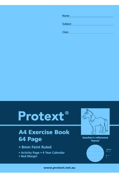 Protext Exercise Book A4 8mm Ruled + Margin PP Cover: 64pg Horse (Pack of 20)