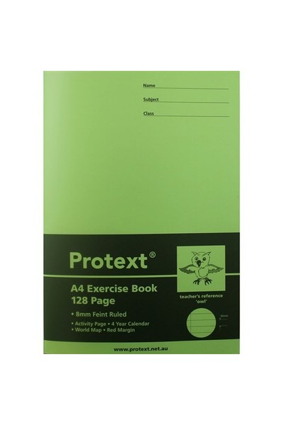 Protext Exercise Book A4 (Owl) - 8mm Ruled PP Cover: 128 Pages (Pack of 10)