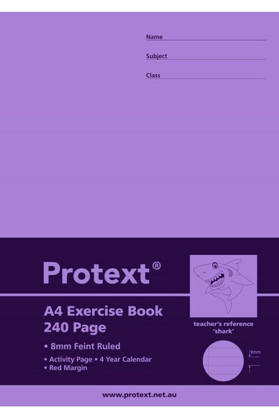 Protext Exercise Book - A4 8mm + Margin Ruled Polypropylene (PP) Cover: 240pg (Single)