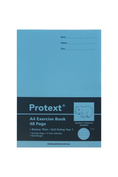 Protext Exercise Book (Plain Wombat/Botany) A4 - Plain QLD - Year 1: 48 Pages (Pack of 20)