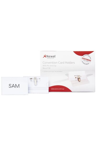 Rexel Convention Card Holders with Pin & Clip - Pack of 50
