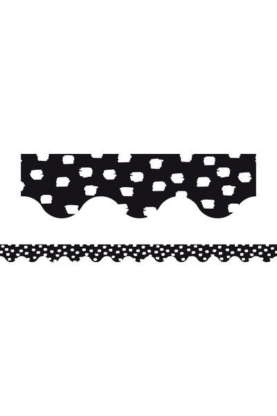 Black & White Brushed Dots - Scalloped Border (Pack of 12)
