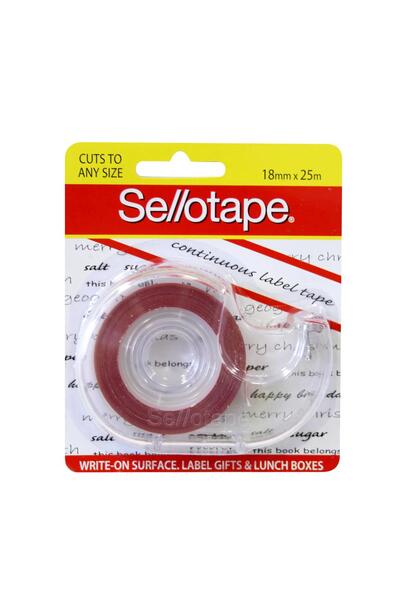 Sellotape Continuous Label Tape with Dispenser - Red: 18mmx25m 