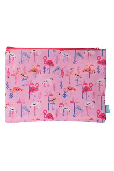 A4 Twin Zip Pencil Case - Flamingo Splash
