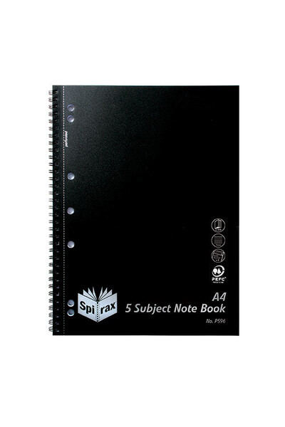 Spirax Notebook P596 - 5 Subject: Polypropylene (Side-Opening) - 250 Pages: Black (Single)