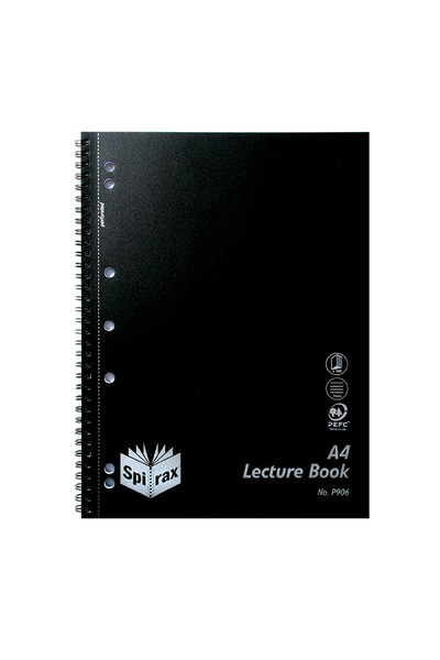 Spirax Lecture Book - P906 Propylene Side Opening (A4): Black 140 Pages (Pack of 10)
