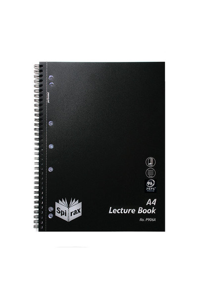 Spirax Lecture Book - P906A Propylene Side Opening (A4): Black 250 Pages (Pack of 5)