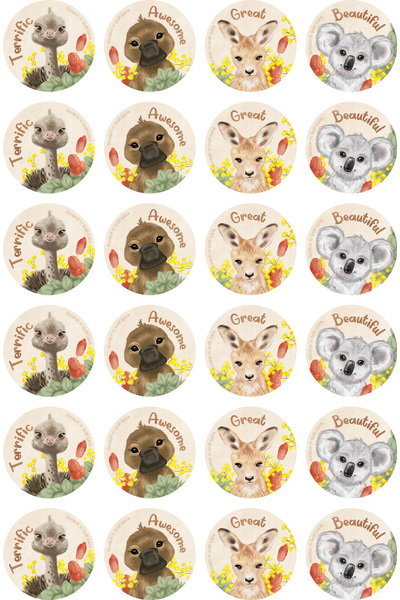 Australian Flora & Fauna - Eucalyptus Scented Merit Stickers (Pack of 72)