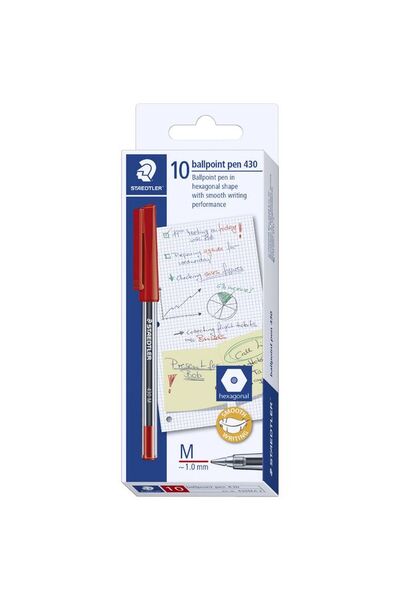 Staedtler - Stick 430 Ballpoint Pens (Pack of 10): Red