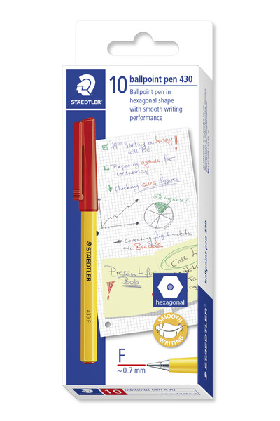 Staedtler Ballpoint Pen - Stick 430: Fine Red (Box of 10)