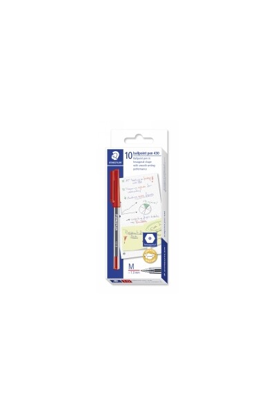 Staedtler Pen - Ballpoint Pen Stick 430: Medium Red (Box of 10)