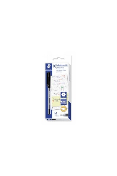 Staedtler Pen - Ballpoint Pen Stick 430: Medium Black (Box of 10)